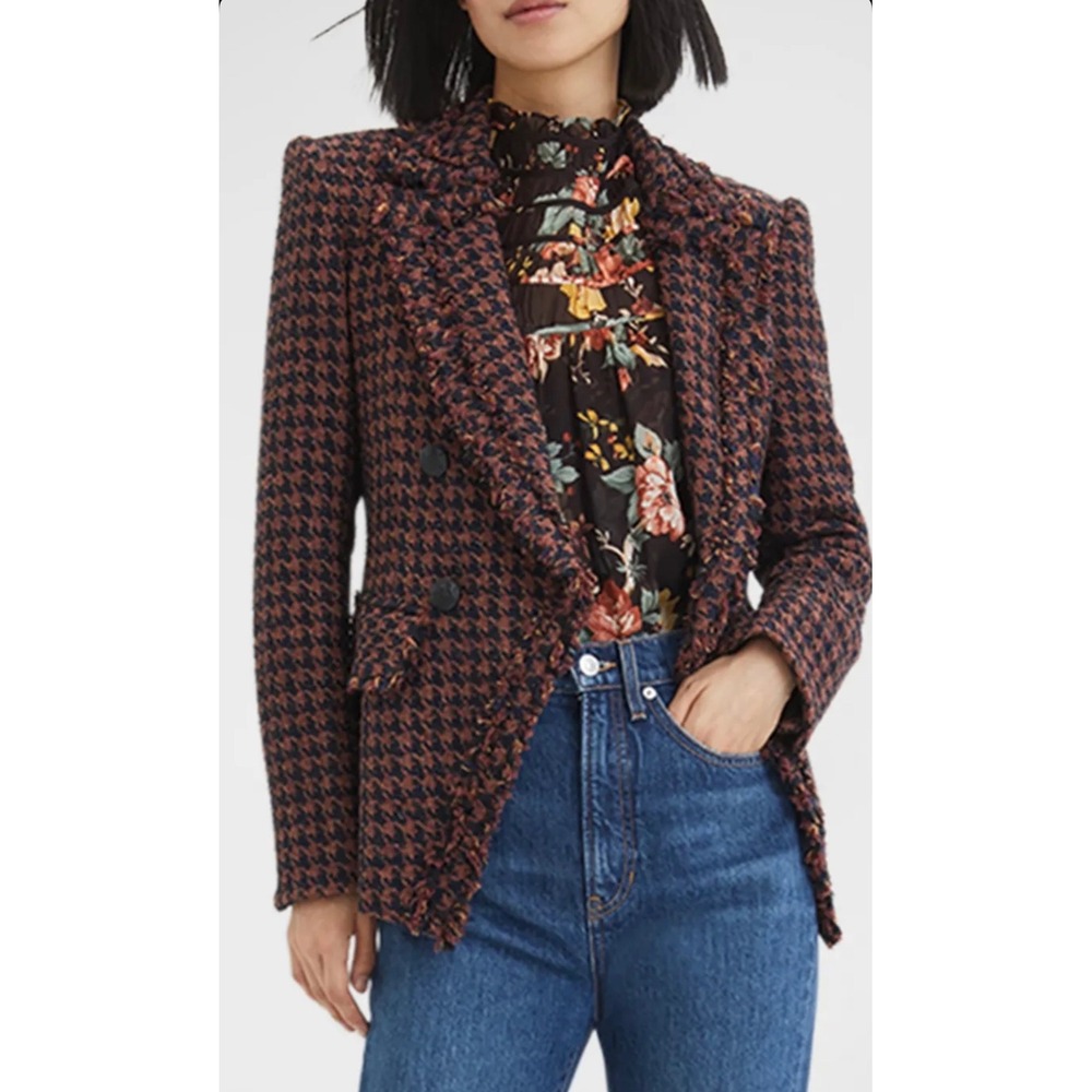 Veronica Beard Taja Dickey Jacket Brown Black Houndstooth Tweed Blazer Size 2